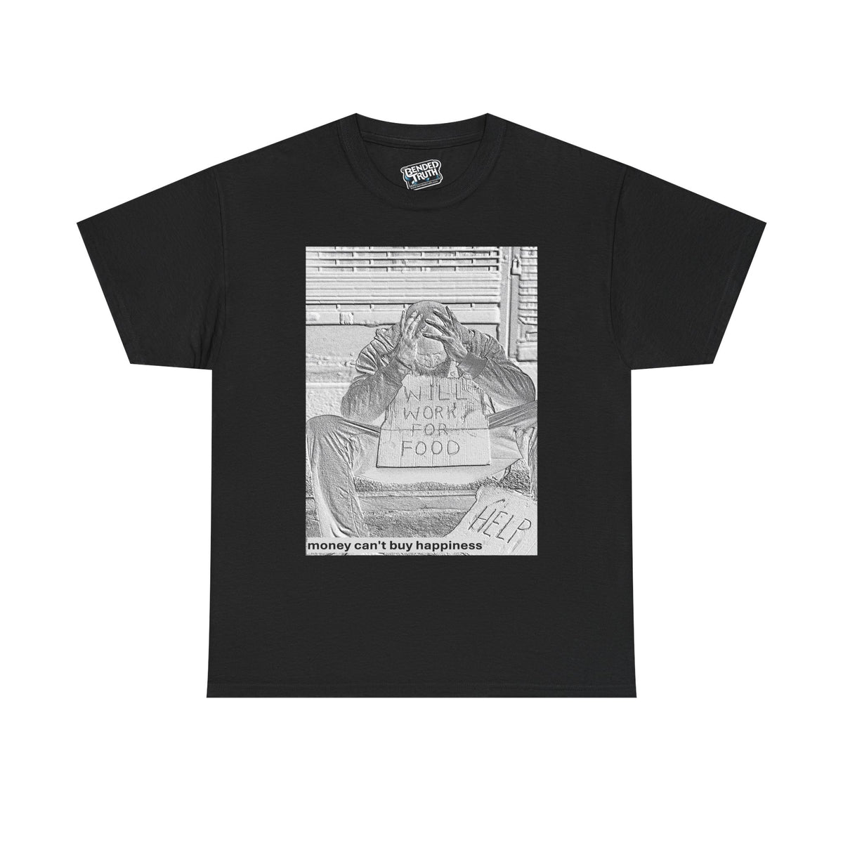 Money Can’t Buy Happiness thought provoking graphic t-shirt design