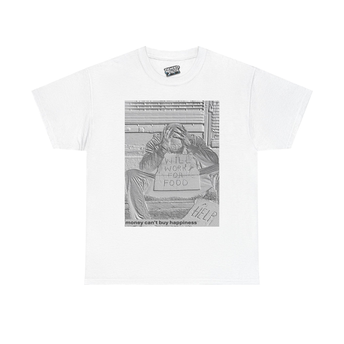 Money Can’t Buy Happiness thought provoking graphic t-shirt design